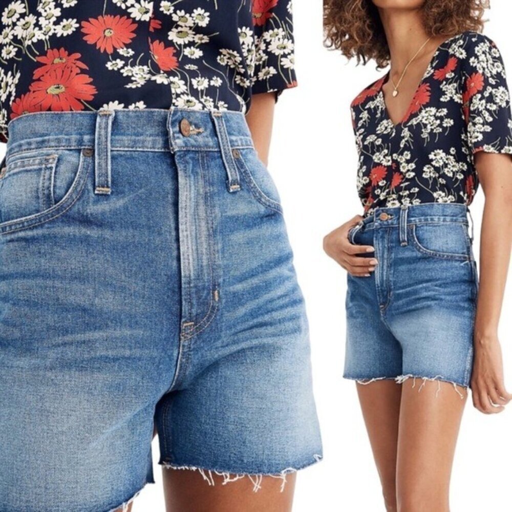 Madewell Perfect Vintage Denim Shorts Raw Hem Size 25